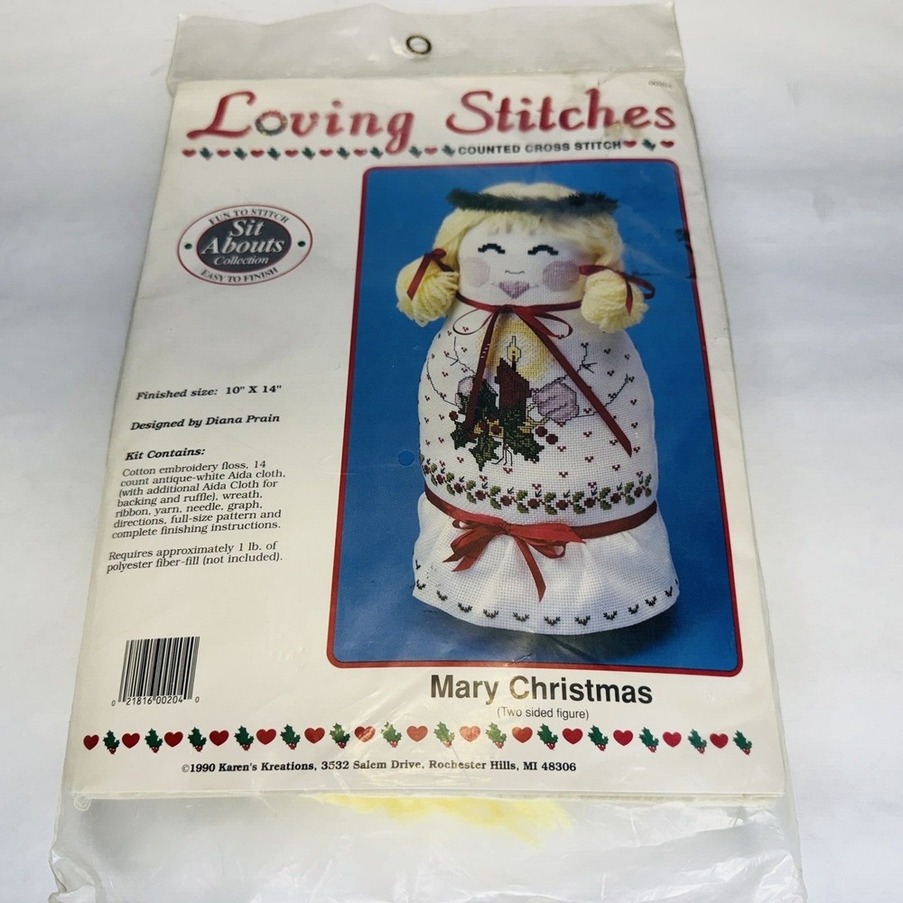 Loving Stitches Cross Stitch Kit MARY CHRISTMAS 2-sided Figure 1990 Kit 10"x14"